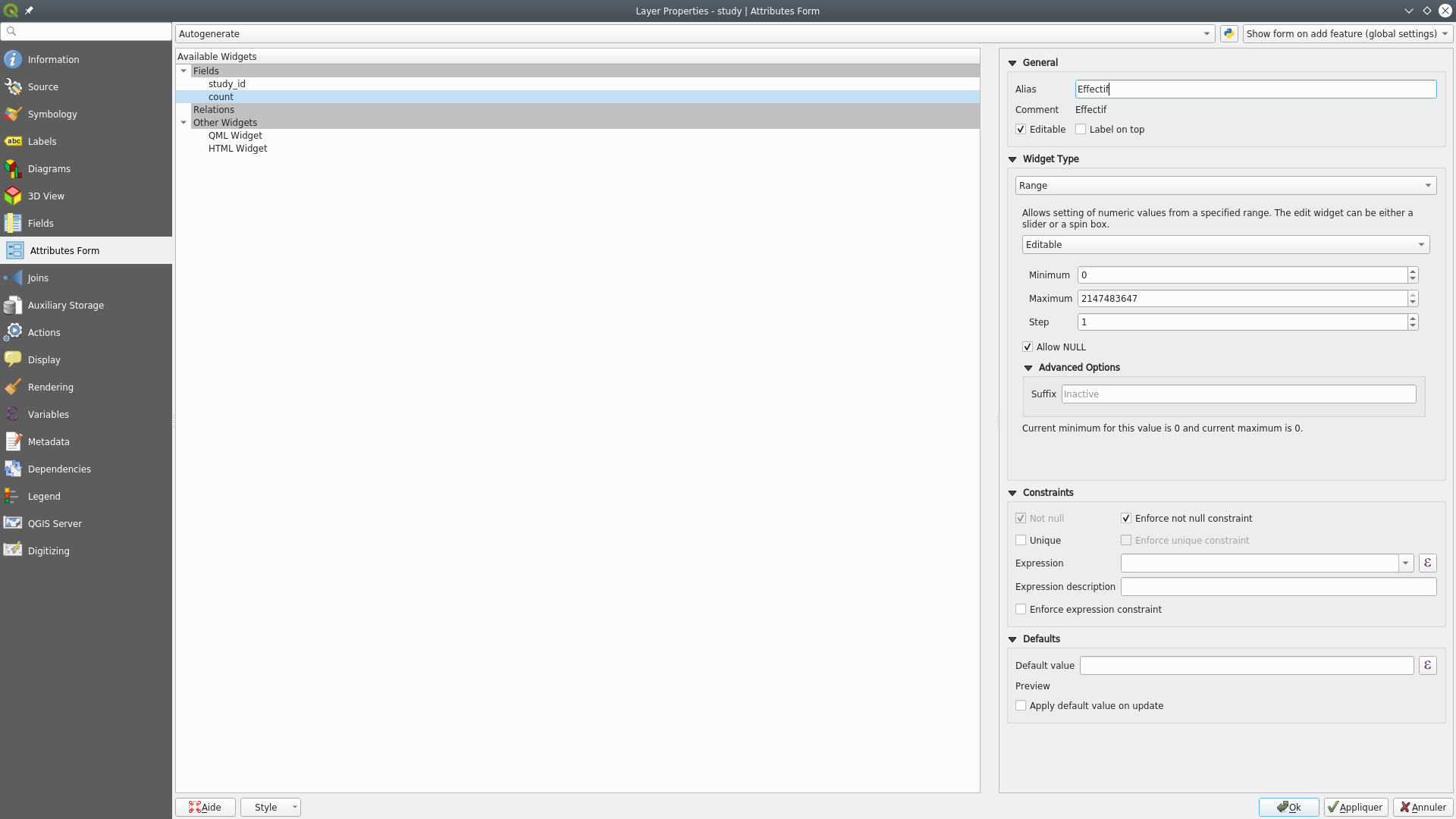 Configure attributes form for a layer