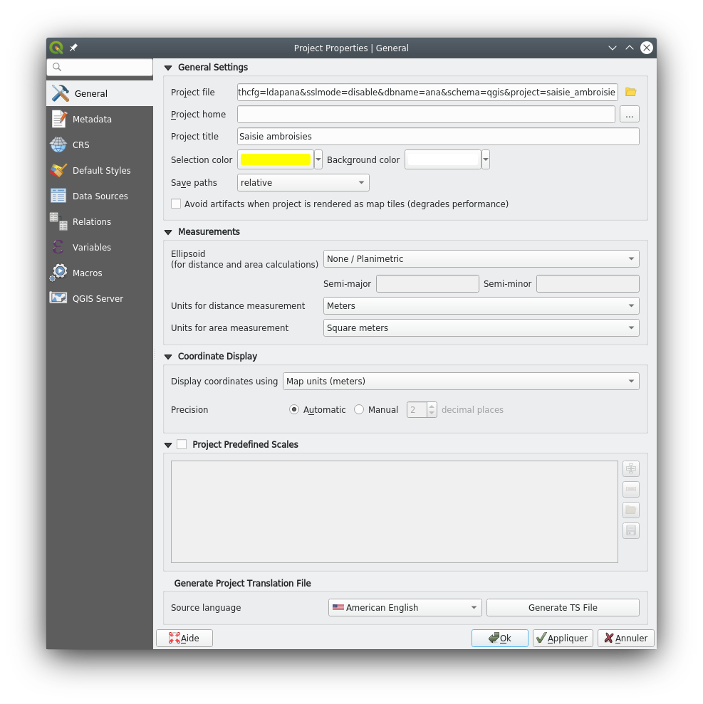 Project properties dialog